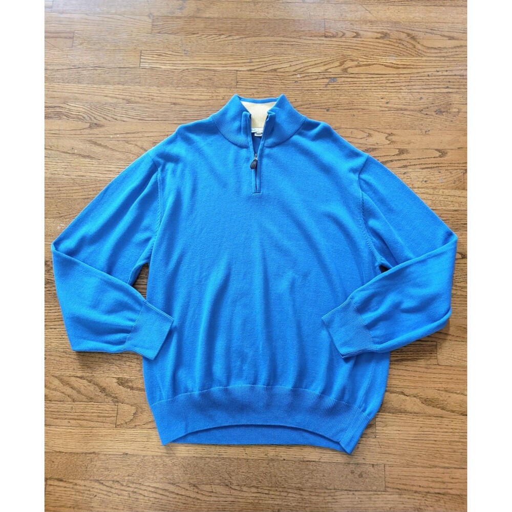 Bullock & Jones Mens XL Blue 100% Pima Cotton 1/4 Zip Sweater Preppy Golf Casual